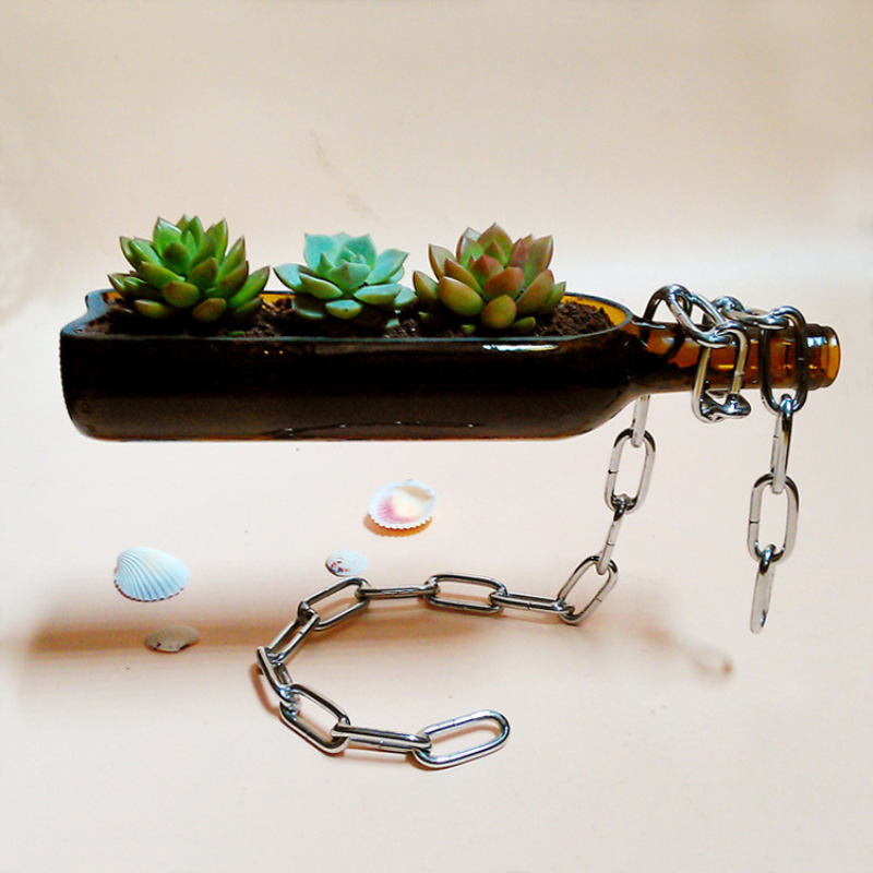 Floating Steel Link Chain with Laser Cut Wine Bottle Included